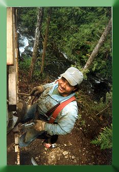 Bridge builder Jim Lemieux at tower top