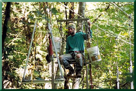 Keith Monohan on the bosun's chair.