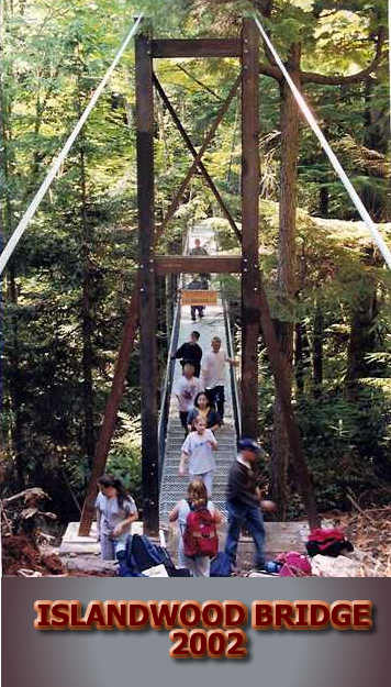 Students enjoying Islandwood Suspension Bridge.