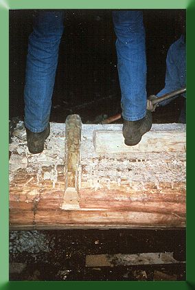 Installing the dovetail spline to pin the stringers together, Mt. Rogers NRA, VA.