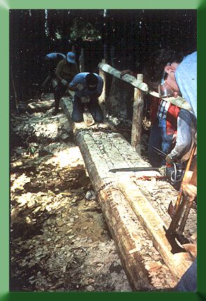 Solid stringer bridge under construction at Mt. Rogers NRA, VA, in 1988.