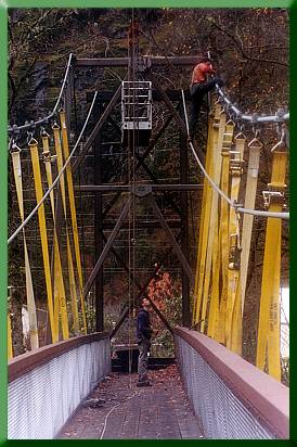 Marco Ernandes and Keith Monohan (above) transferring suspenders from temporary mainline to original mainline.