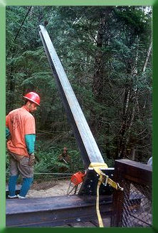 Tilting tower leg in place at the far side of span.