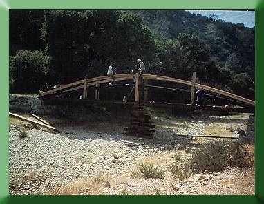 Pinnacles National Monument, CA, 1988.  This bowstring truss bridge was reconstructed by adding two additional, deeper arches.