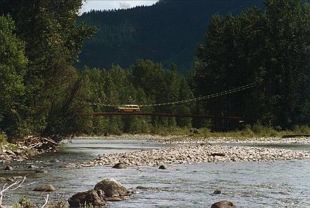 Load testing the Tawlks-Foster Bridge with a Chevrolet Surburban.