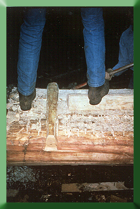 Installing the dovetail spline to pin the stringers together, Mt. Rogers NRA, VA.