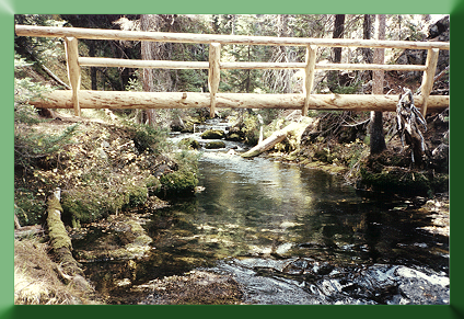 Bridge at West Cultus Lake, OR, built by former student John Schubert and trail crew, 1991.