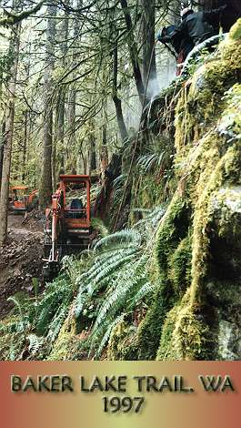 Trail construction in vertical rock.