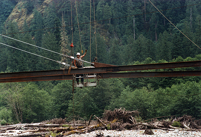 Carroll Vogel, having installed the last downriver stringer section.