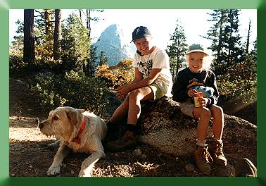 Nieces Stephanie and Jamie with Filson, Balloon Dome in the distance.