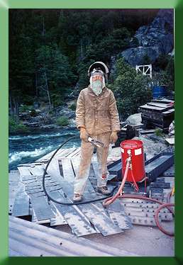 Carroll Vogel in sandblasting garb.
