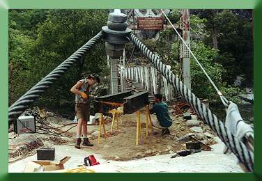 Plasma cutting:  Carroll Vogel and Keith Monohan fabricating new floor beams.