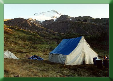 Base camp and the view north to Mt. Baker.