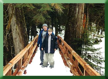 Engineer Al Highberger and grandson Bryce on Blum Creek Bridge.