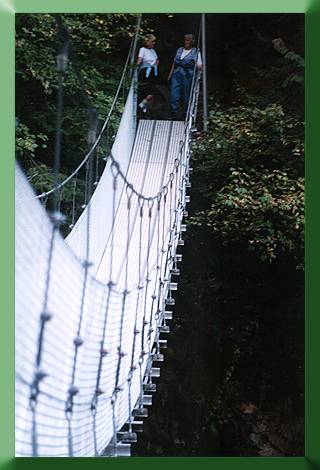 Wind River Bridge, 1999, with Audrey Highberger (R) and sister-in-law Dorothy Mees.